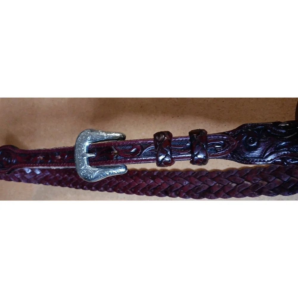 Nocona Burgundy Braided Leather Belt Sz 36-38 (A452)
